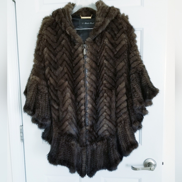 Belle Fare Knitted Mink Poncho Cape With Hood - Picture 10 of 13